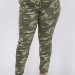 Womes High Rise Ankle Skinny Camouflage Jeans Olive/Beige
